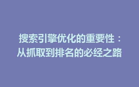 搜索引擎优化的重要性：从抓取到排名的必经之路